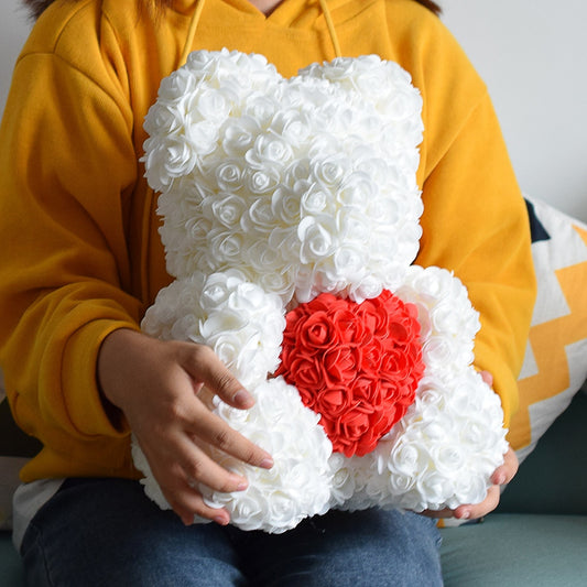 40cm Rose Bear Heart Artificial Flowers Red Rose Bear For Women Valentine&#39;s Wedding Birthday Christmas Gift Home Decoration - Executive-Skincare