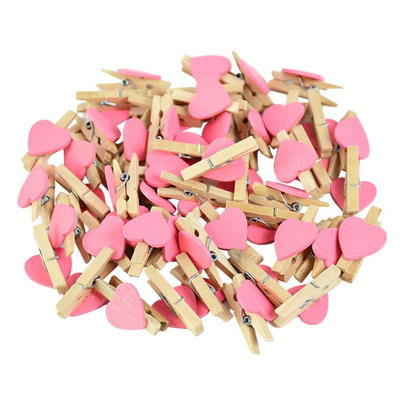 50pcs Mini Wooden Clip Love Heart Shape Photo Paper Clips Pegs Valentines Day Wedding Birthday Party Home Decoration DIY Crafts - Executive-Skincare