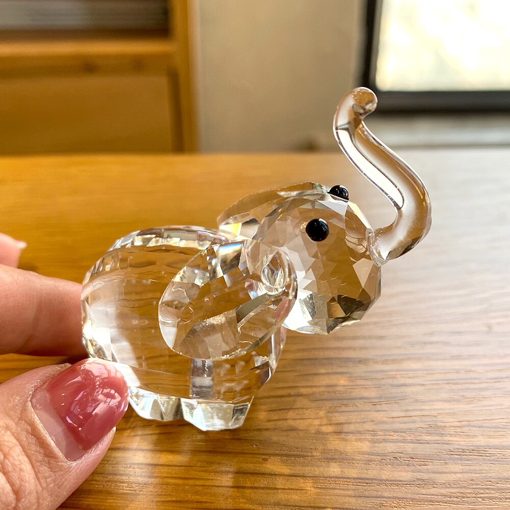 Clear Crystal Cute  Elephant Figurines Glass Animal Paperweight Ornament Statue Collectible Home Decor Christmas Birthday Gifts - Executive-Skincare