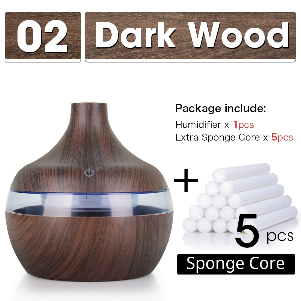 300ML USB Air Humidifier Electric Aroma Diffuser Mist Wood Grain Oil Aromatherapy Mini Have 7 LED Light For Car Home Office - Executive Quality Store