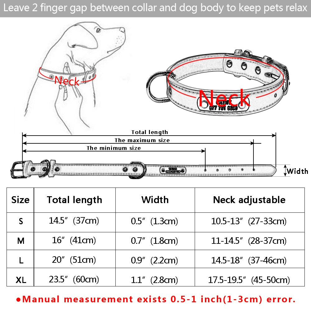 PU Leather Dog Collar Durable Padded Personalized Pet ID Collars Customized for Small Medium Large Dogs Cat Red Black Brown - Executive-Skincare