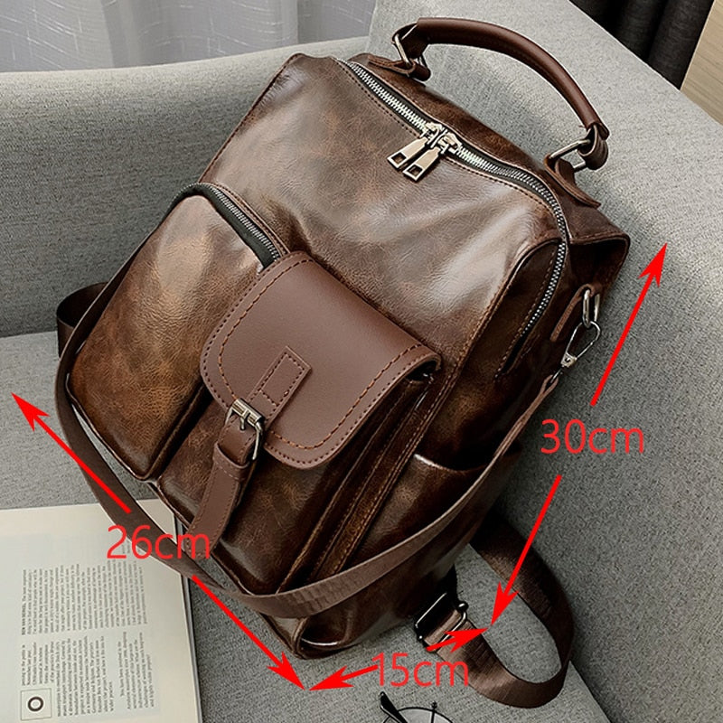 2020 Women PU Leather School Bags Vintage Backpack Women Big Schoolbag Mochila Feminina Brown Black Backpacks Sac A Dos Bagpack - Executive-Skincare