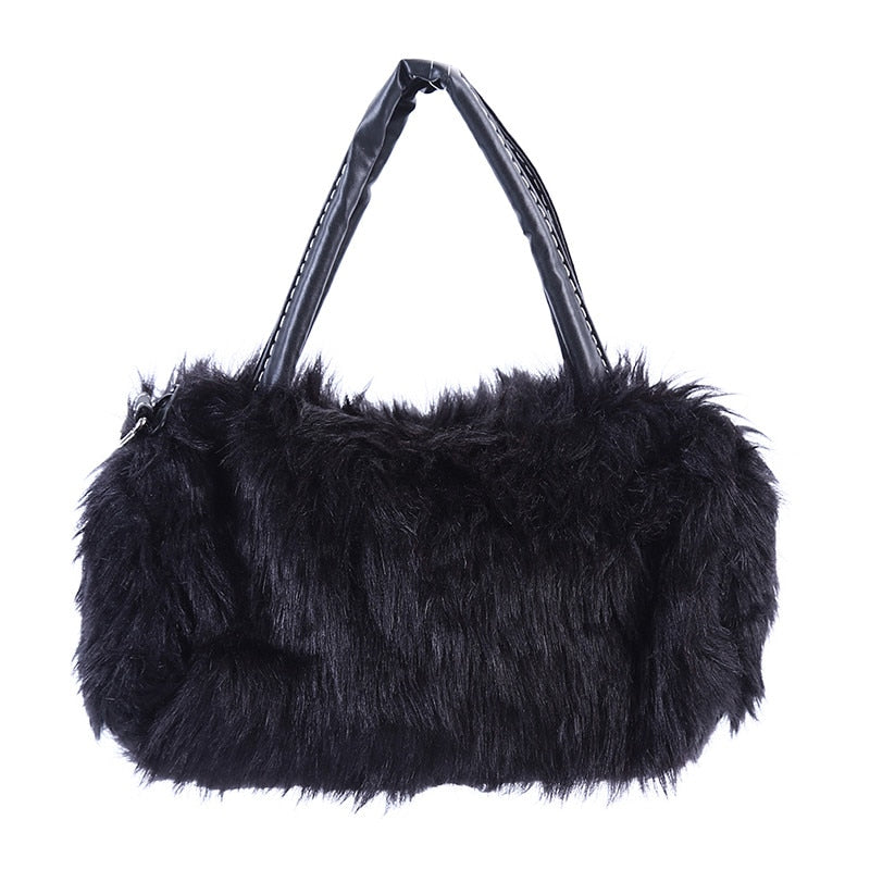 New Lady Girl Pretty Cute Faux Rabbit Fur Handbag Shoulder Messenger Bag Tote Fashion Women Long Fur Grass Handbag Messenger Bag - Executive-Skincare