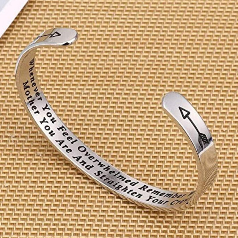 Whenever You Feel Overwhelmed Remember Whose Straighten Your Crown Bracelet, Engraved Inspirational Bangle Gift for Mom Daughter - Executive-Skincare