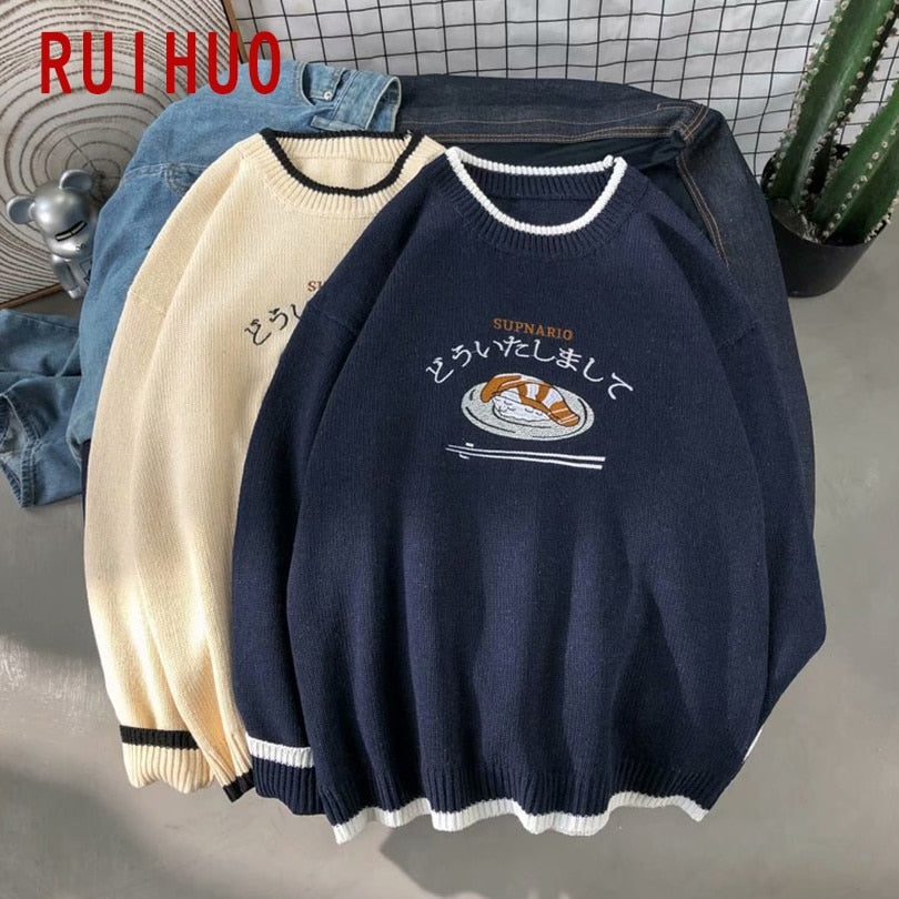 RUIHUO Harajuku Knitted Sweater Men Clothing Winter Pullover Men Sweater Fashion Harajuku Clothes Hip Hop 2XL 2022 New Arrivals - Executive-Skincare