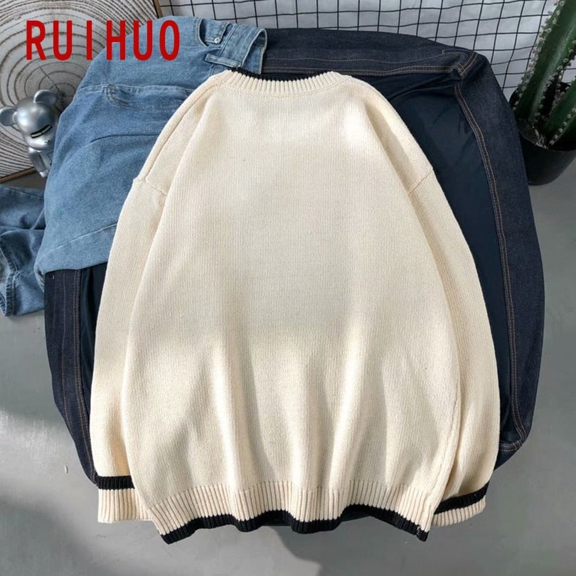 RUIHUO Harajuku Knitted Sweater Men Clothing Winter Pullover Men Sweater Fashion Harajuku Clothes Hip Hop 2XL 2022 New Arrivals - Executive-Skincare