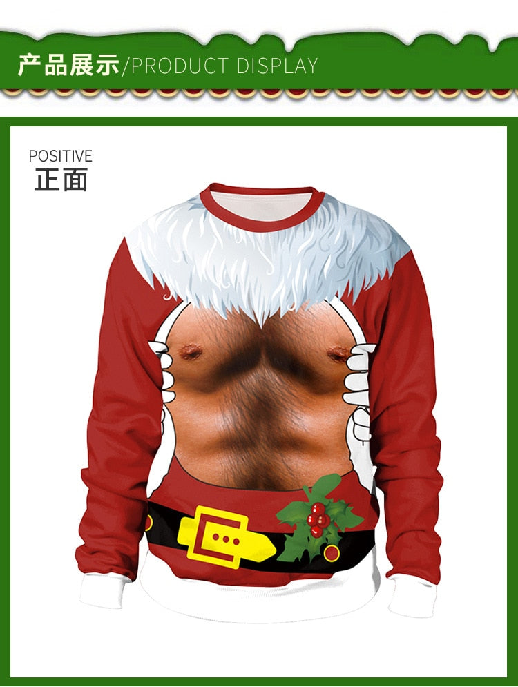 Unisex 2021 Ugly Christmas Sweater For Holidays Santa Elf Christmas Funny Fake Hair Sweater Autumn Winter Blouses Clothing - Executive-Skincare