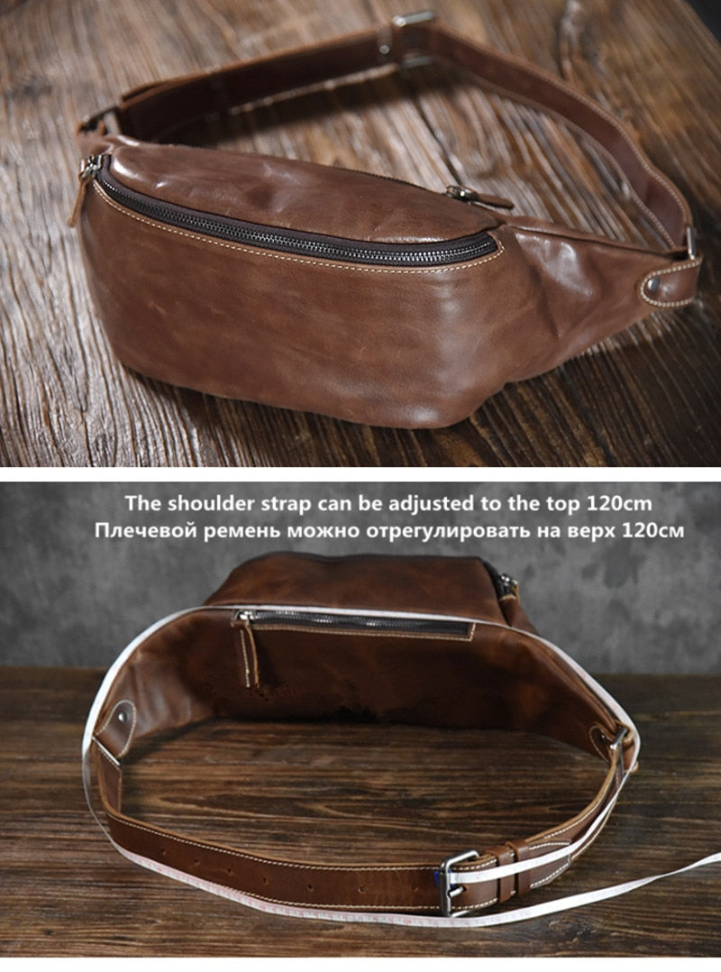 PNDME high quality cowhide simple vintage chest bag genuine leather men&#39;s shoulder messenger belt bag casual sports waist packs - Executive-Skincare