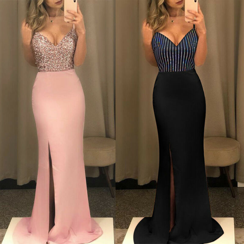 New Women Sexy Formal Sleeveless V-neck Long Dress Summer Ladies Fashion Bridesmaid Prom Ball Gown Dresses - Executive-Skincare