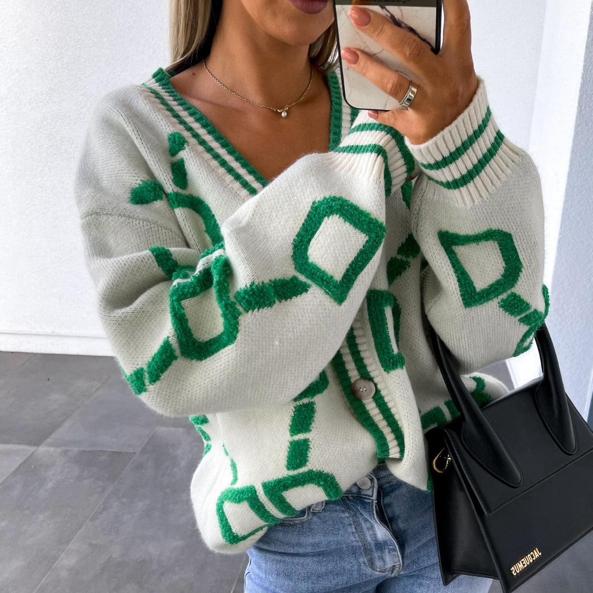 Cryptographic Autumn Winter Knitted Button Up Loose Cardigan Sweater Women Long Sleeve Tops Oversized Sweaters Warm Sueters Coat - Executive-Skincare