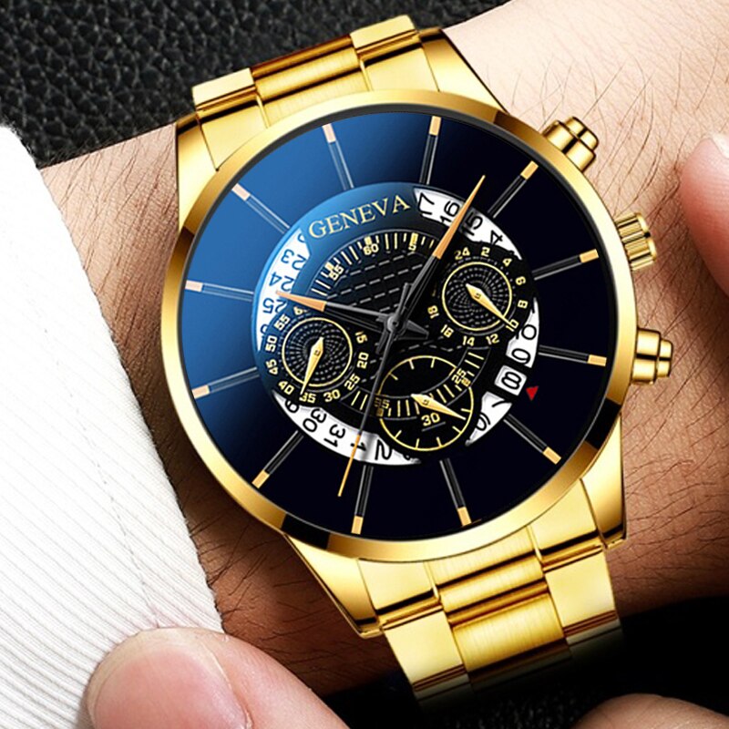 2021 Fashion Mens Watch Quartz Classic Black Wristwatch Steel Belt Luxury Calendar Business Watch Herren Uhren Gifts for Men - Executive-Skincare