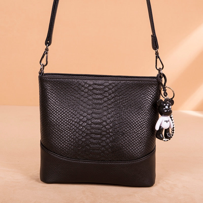 Crocodile Pattern Cow Leather Black Small Shoulder Bags Women Bucket Messenger Bag High Quality Genuine Leather Female Handbags - Executive-Skincare