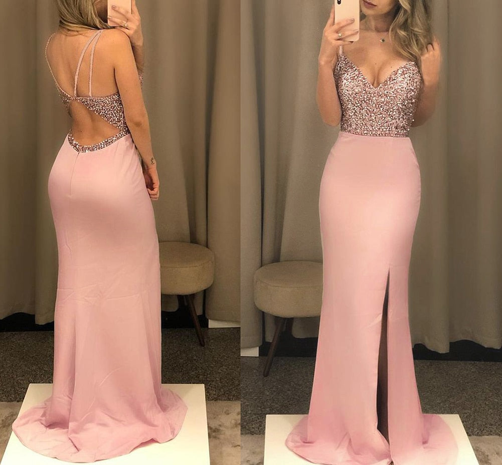 New Women Sexy Formal Sleeveless V-neck Long Dress Summer Ladies Fashion Bridesmaid Prom Ball Gown Dresses - Executive-Skincare