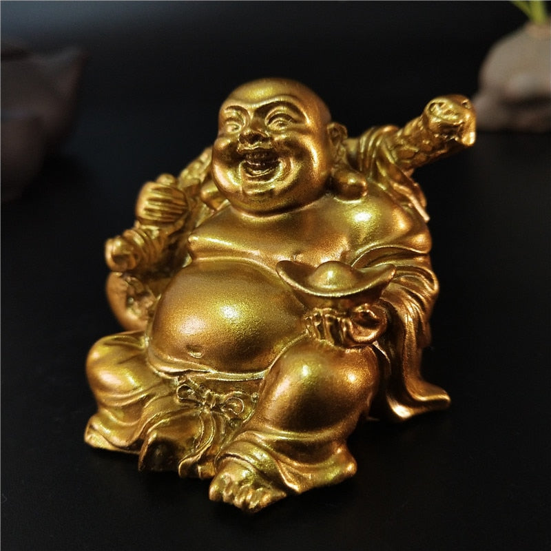 Golden Laughing Buddha Statue Chinese Feng Shui Lucky Money Maitreya Buddha Sculpture Figurines Home Garden Decoration Statues - Executive-Skincare