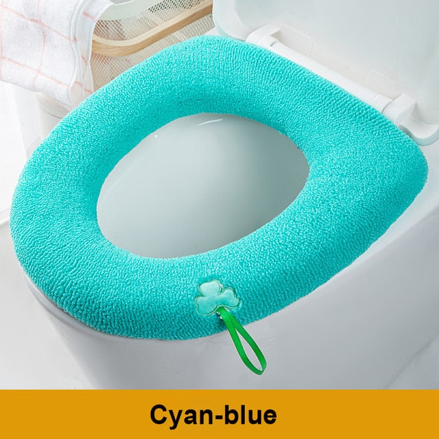 Winter Warm Toilet Seat Cover Closestool Mat 1Pcs Washable Bathroom Accessories Knitting Pure Color Soft O-shape Pad Bidet Cover - Executive-Skincare