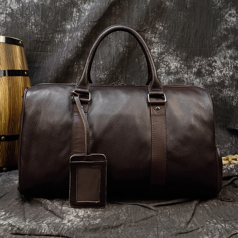 Luxury Genuine Leather Men Women Travel Bag Cow Leather Carry On Luggage Bag Travel Shoulder Bag Male Female Weekend Duffle Bag - Executive-Skincare