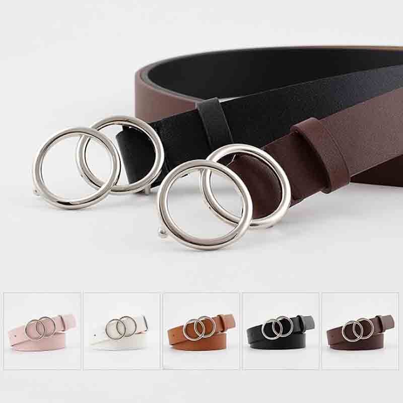 Double Ring Women Belt Fashion Waist Belt PU Leather Metal Buckle Heart Pin Belts For Ladies Leisure Dress Jeans Wild Waistband - Executive-Skincare