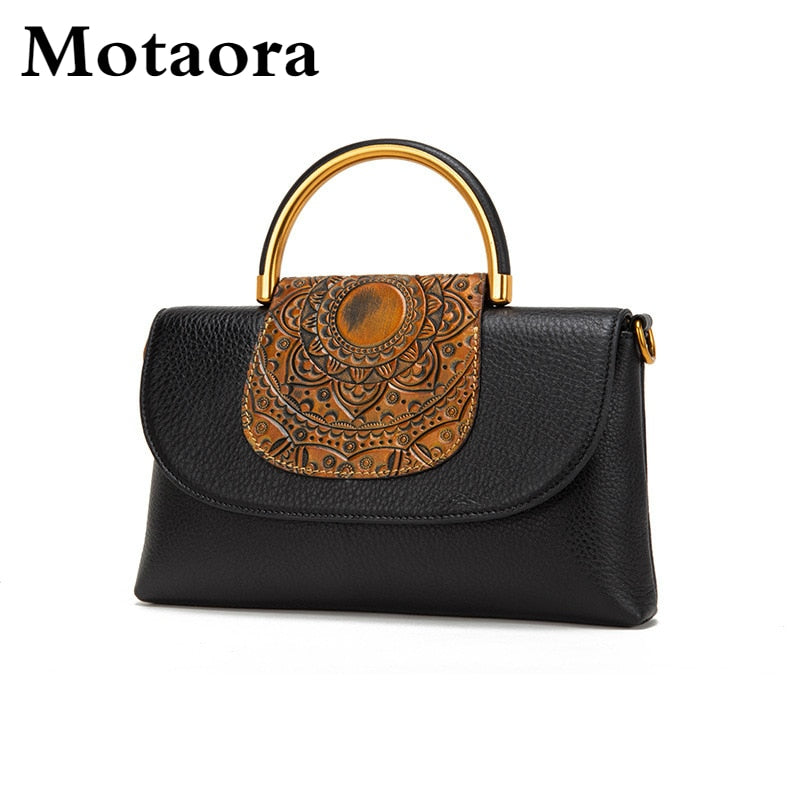 MOTAORA Vintage Women Bag Luxury Genuine Leather Shoulder Bags For Women Handmade Embossed Small Flap Bag Ladies Handbag Female - Executive-Skincare