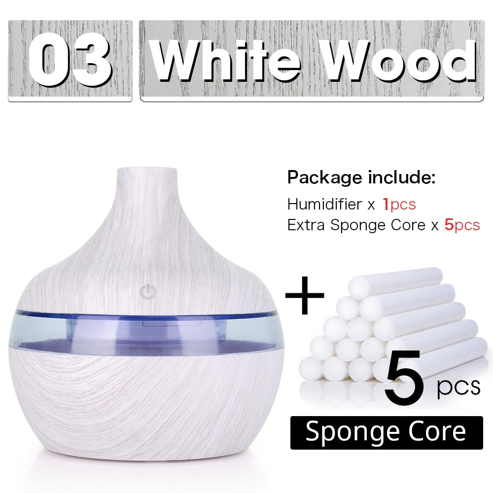 300ML USB Air Humidifier Electric Aroma Diffuser Mist Wood Grain Oil Aromatherapy Mini Have 7 LED Light For Car Home Office - Executive Quality Store