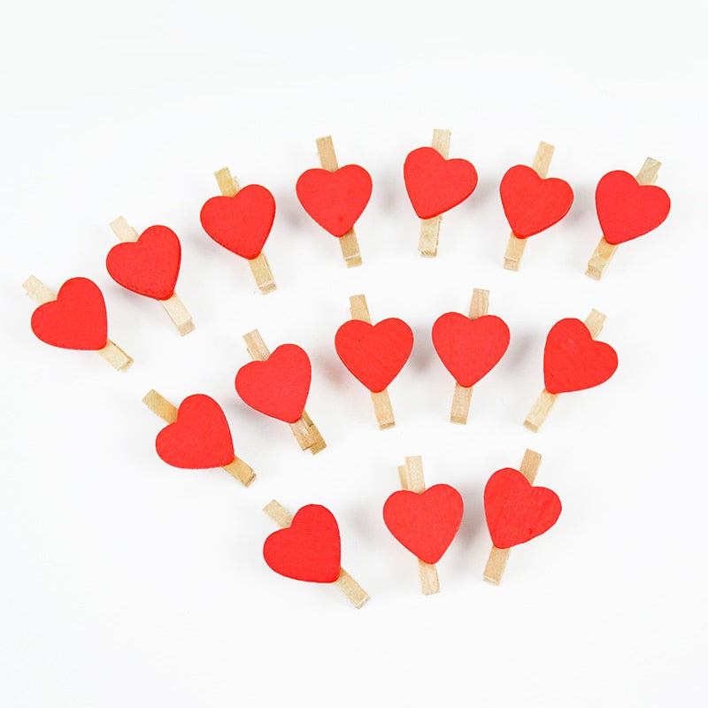 50pcs Mini Wooden Clip Love Heart Shape Photo Paper Clips Pegs Valentines Day Wedding Birthday Party Home Decoration DIY Crafts - Executive-Skincare