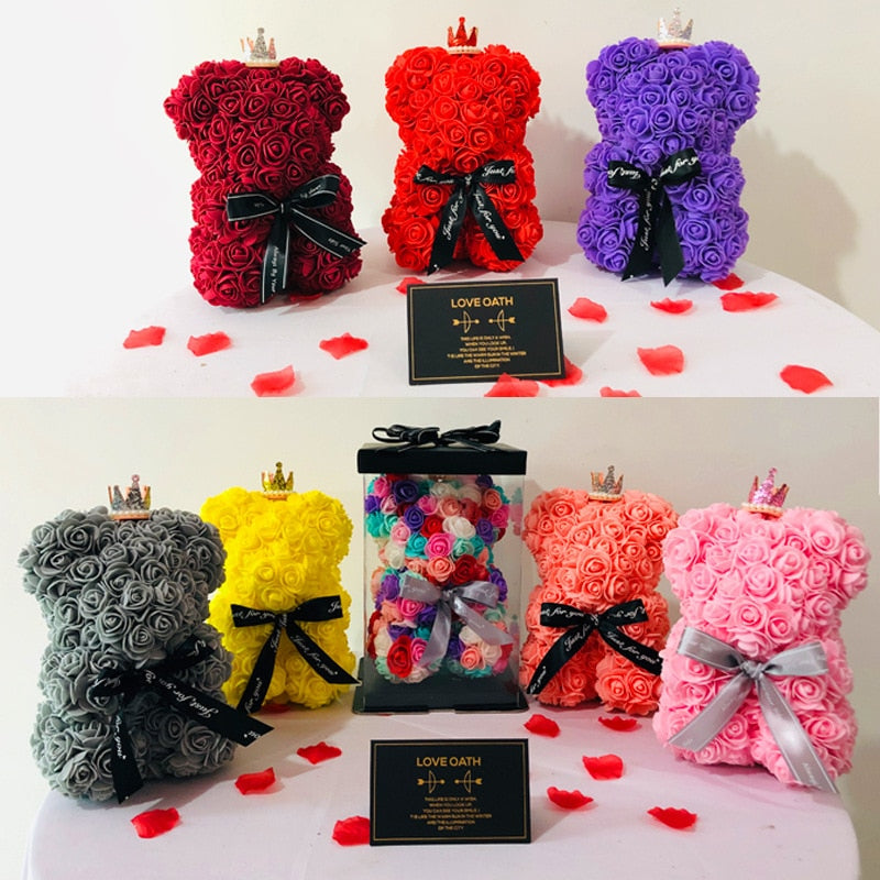 HOT Dorpshipping 25cm Teddy Dolls Rose Bear Valentine&#39;s Day Gift for Women Girlfriend Artificial PE Flower Wedding Party Decor - Executive-Skincare