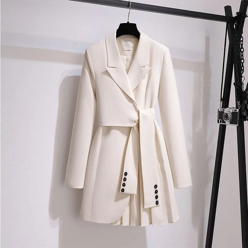 Fashion Trench Coat Dress Women 2022 New Spring Autumn Windbreaker Coat Female Oversize 4XL Black White Belt Blazer Vintage - Executive-Skincare