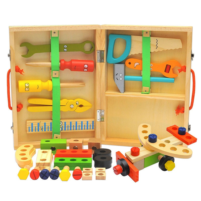 Wooden Toolbox Pretend Play Set Montessori Children Toy For Boys Nut Disassembly Screw Assembly Simulation Repair Carpenter Tool - Executive-Skincare