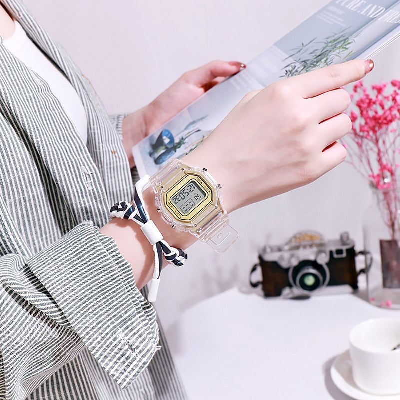 Fashion Watch Women Men Gold Casual Transparent Digital Sport Watches Lover&#39;s Gift Clock Children Wristwatch Female Reloj Mujer - Executive-Skincare