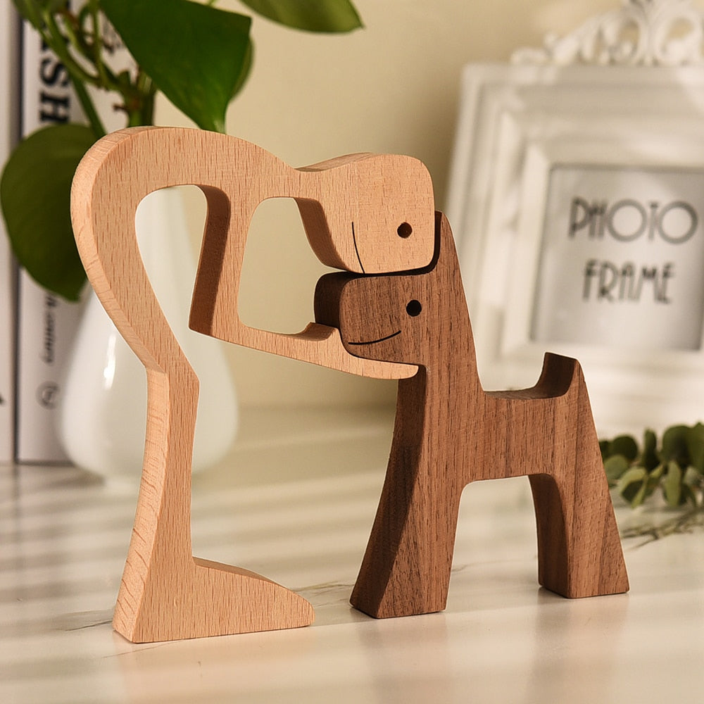 Family Puppy Wood Dog Craft Figurine Desktop Table Ornament Carving Model Home Office Decoration Pet Sculpture Christmas Gift - Executive-Skincare