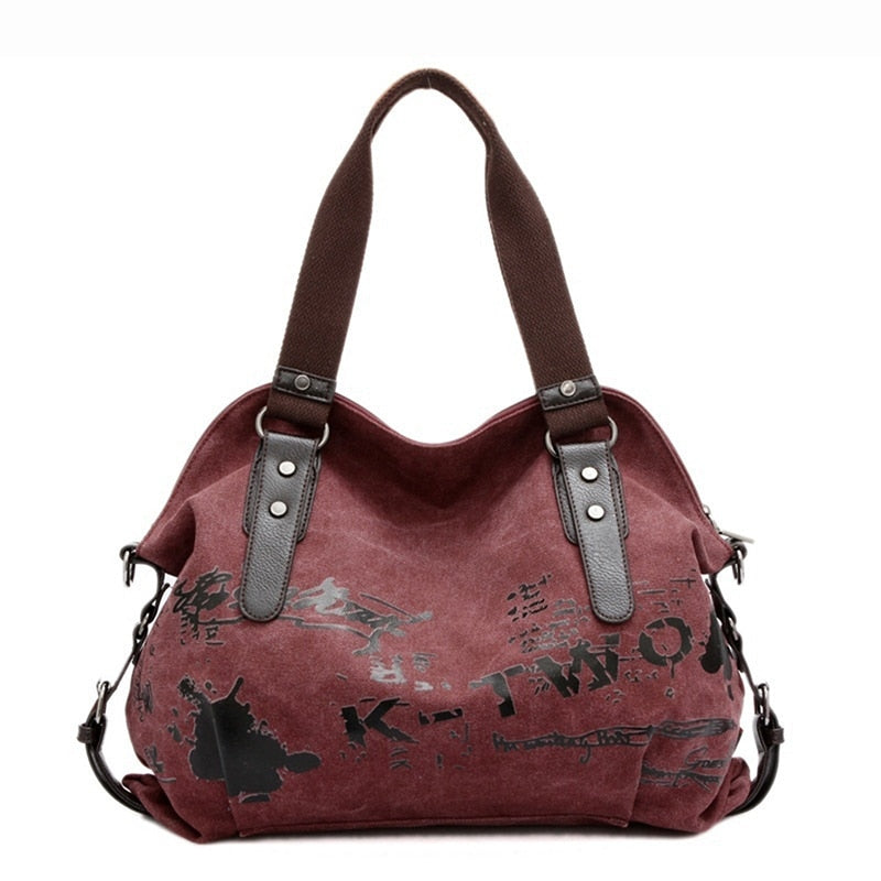 Vintage Graffiti Women Bag Canvas Handbag Female Famous Designer Shoulder Bag Ladies Tote Large Crossbody Sac a Main bolsos Muje - Executive-Skincare