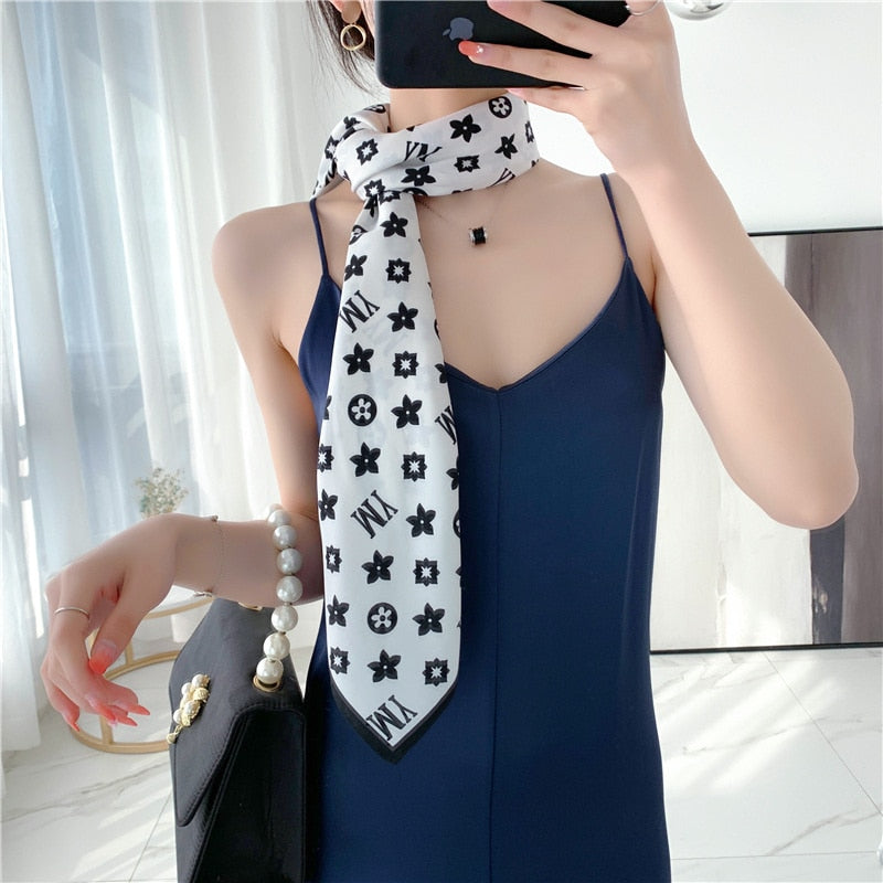 Expensive Brand 2022 New 90x90CM Luxury Lattice Geometric Silk Scarf Women&#39;s Retro F Print Fashion Square Bandana Headscarf Tie - Executive-Skincare