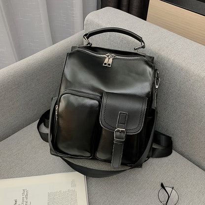 2020 Women PU Leather School Bags Vintage Backpack Women Big Schoolbag Mochila Feminina Brown Black Backpacks Sac A Dos Bagpack - Executive-Skincare