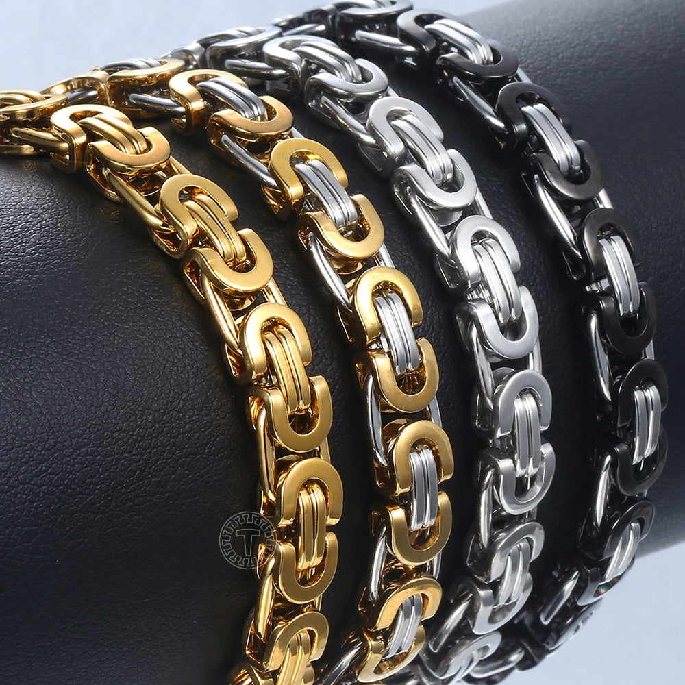 7/9/11mm Men's Bracelet Stainless Steel Byzantine Link Chain Gold Color Black Bracelets Male Jewelry 7-11" KBB1 - Executive-Skincare