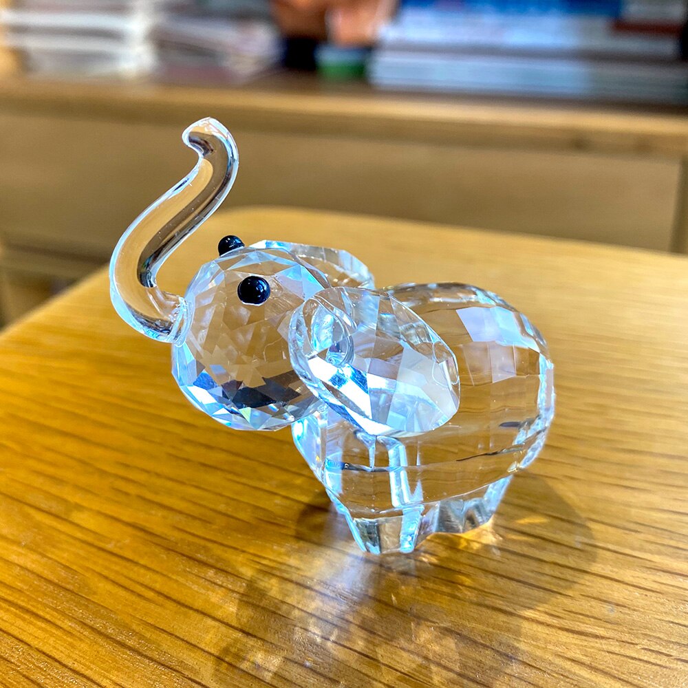 Clear Crystal Cute  Elephant Figurines Glass Animal Paperweight Ornament Statue Collectible Home Decor Christmas Birthday Gifts - Executive-Skincare