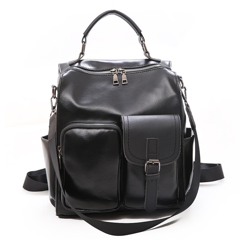 2020 Women PU Leather School Bags Vintage Backpack Women Big Schoolbag Mochila Feminina Brown Black Backpacks Sac A Dos Bagpack - Executive-Skincare