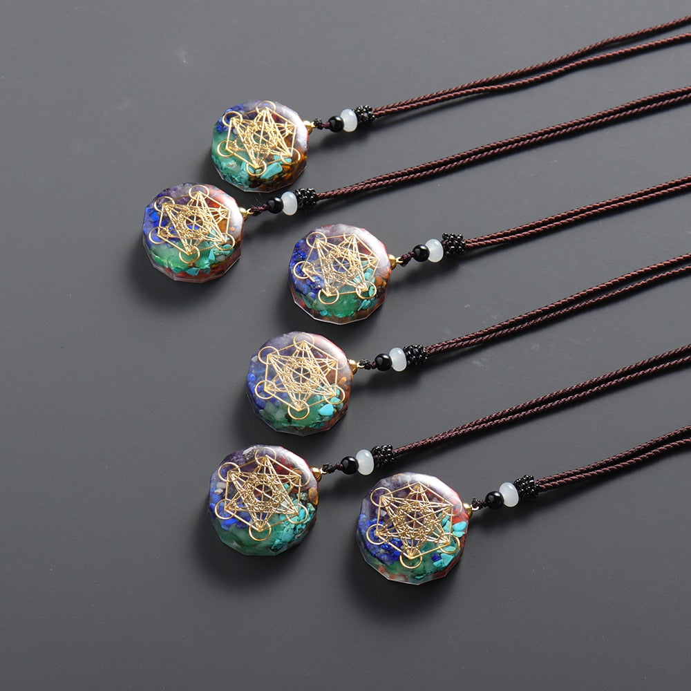 1PC Natural colorful gem seven chakras ornaments Augen Energy Pendant Drops Glue Into Handmade Necklace - Executive-Skincare