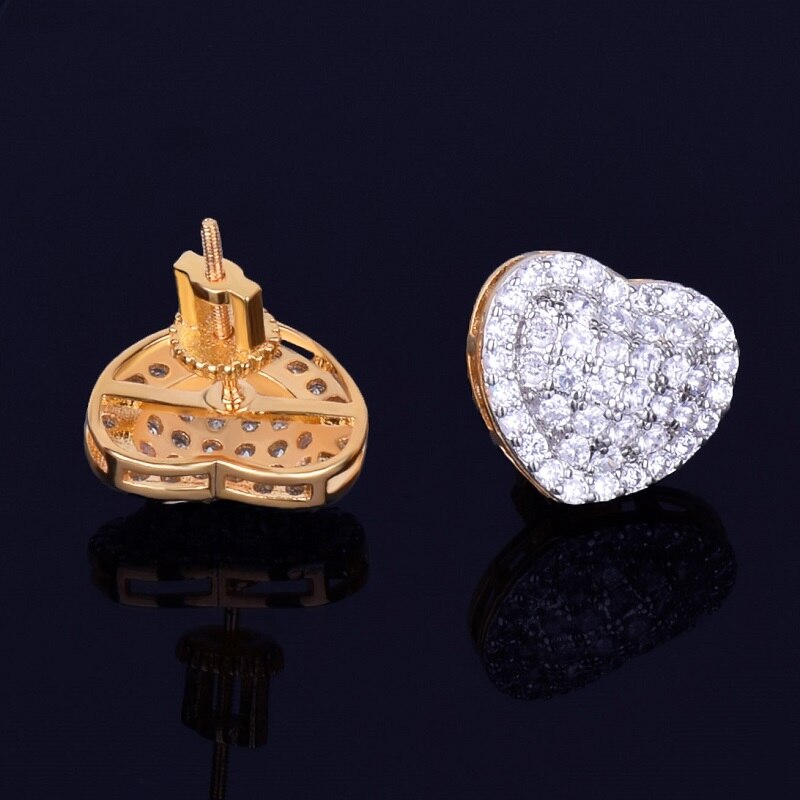 Heart-shaped Earring White Color Full Cubic Zircon Women Fashion Hip Hop Jewelry for Gift 14MM - Executive-Skincare