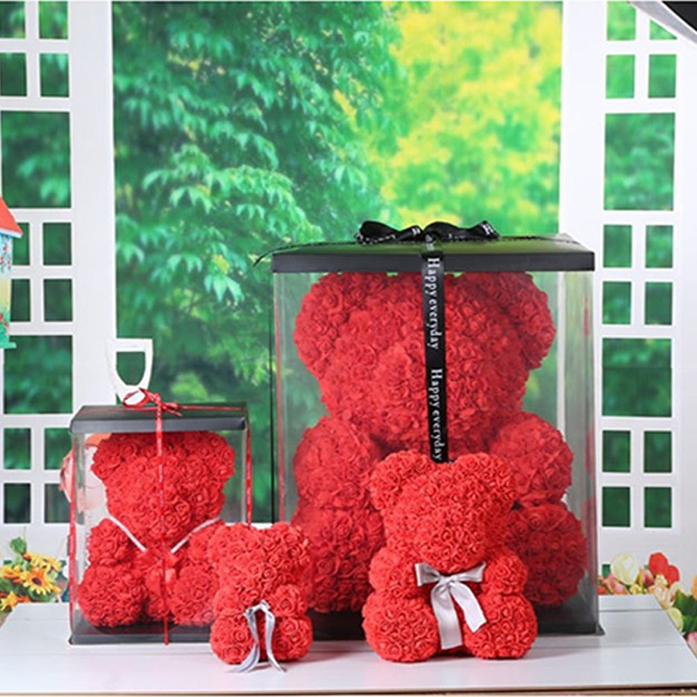 25/40cm Rose Bear Heart Artificial Flower Rose Teddy Bear For Women Valentine Wedding Birthday Christmas Gift DropShipping - Executive-Skincare