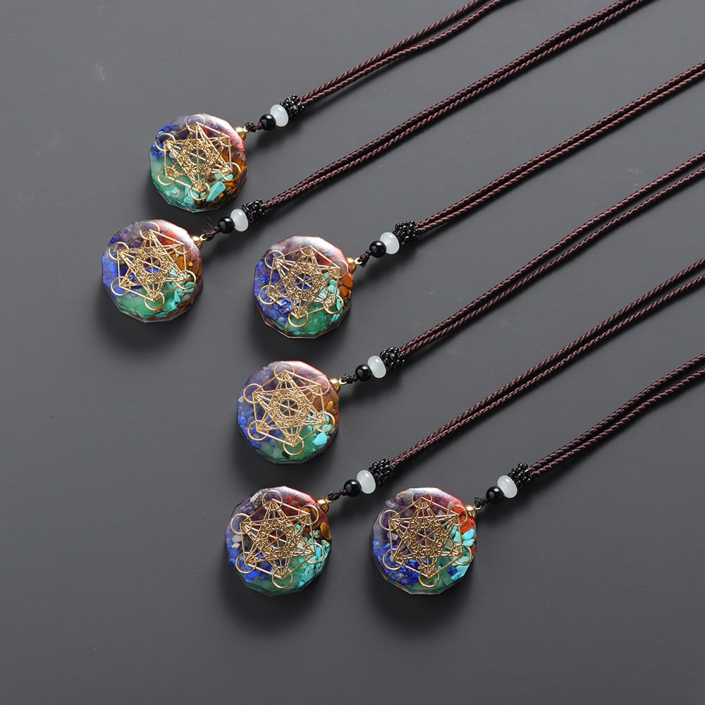 1PC Natural colorful gem seven chakras ornaments Augen Energy Pendant Drops Glue Into Handmade Necklace - Executive-Skincare