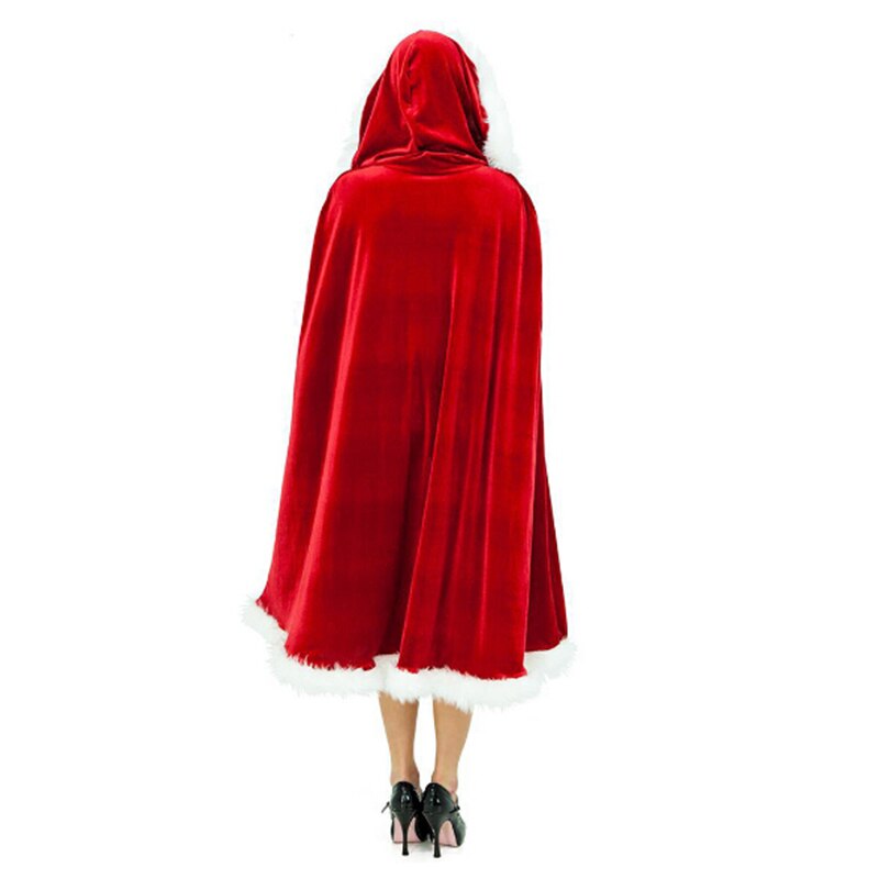 4 Size Red Velvet Hooded Cape Cloak Sexy Santa Cosplay Christmas Costumes Women Carnival Party Clubwear Winter Warm Overcoat - Executive-Skincare