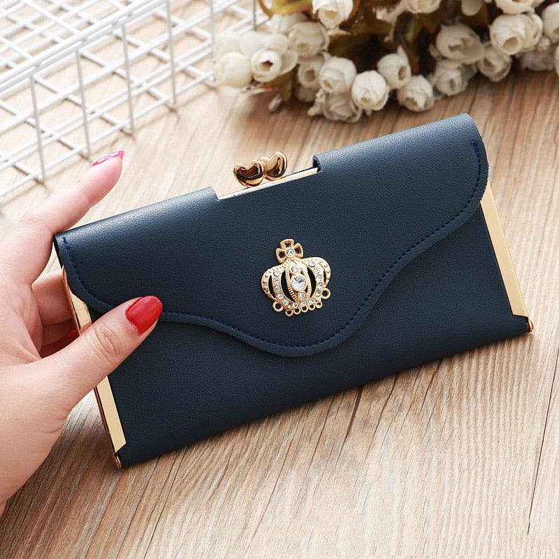 Crown Style Women Wallets Hasp Lady Moneybags Zipper Coin Purse Woman Envelope Wallet Money Cards ID Holder Bags Purses Pocket - Executive-Skincare