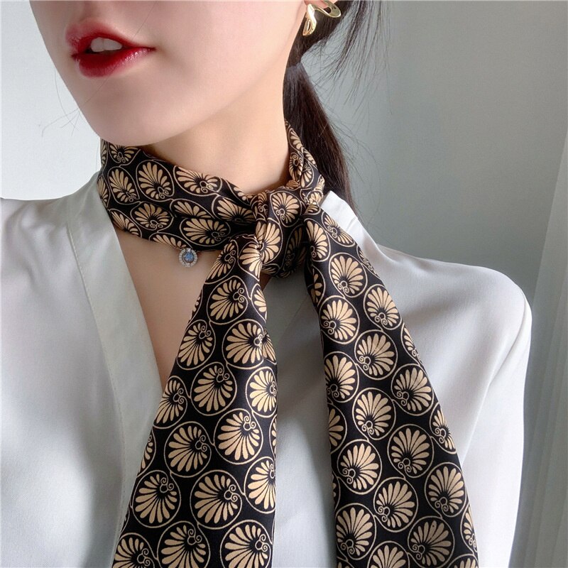 Expensive Brand 2022 New 90x90CM Luxury Lattice Geometric Silk Scarf Women's Retro F Print Fashion Square Bandana Headscarf Tie - Executive-Skincare