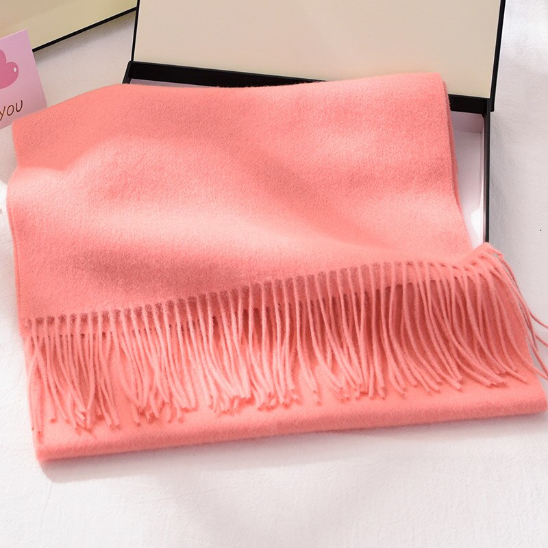 Winter 100% Pure Wool Scarf Neck Warmer Women Echarpe Wrap with Tassel Pashmina Foulard Femme Merino Cashmere Scarves for Ladies - Executive-Skincare