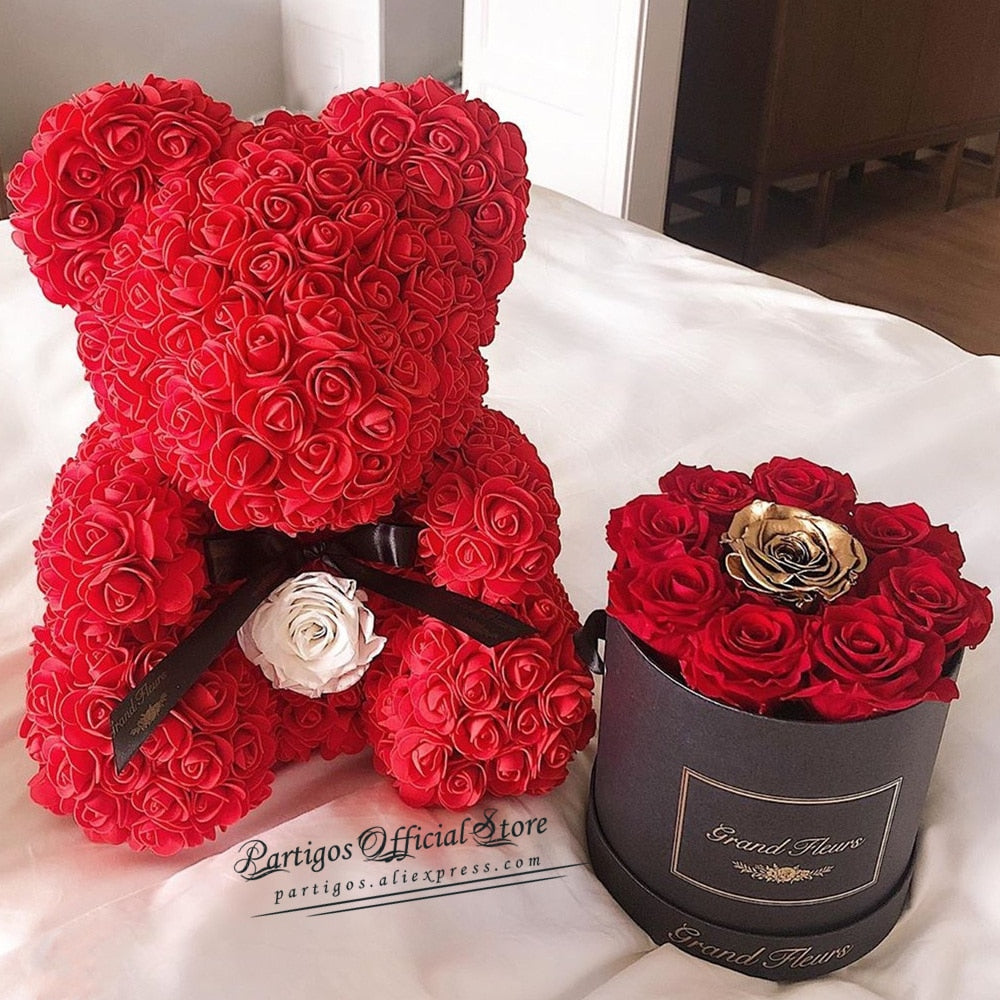 DIY Valentines Day Gifts Red Rose Bear Artificial foam Roses Flower Wedding Engagement Decoration little Bear Mold bear Teddy - Executive-Skincare