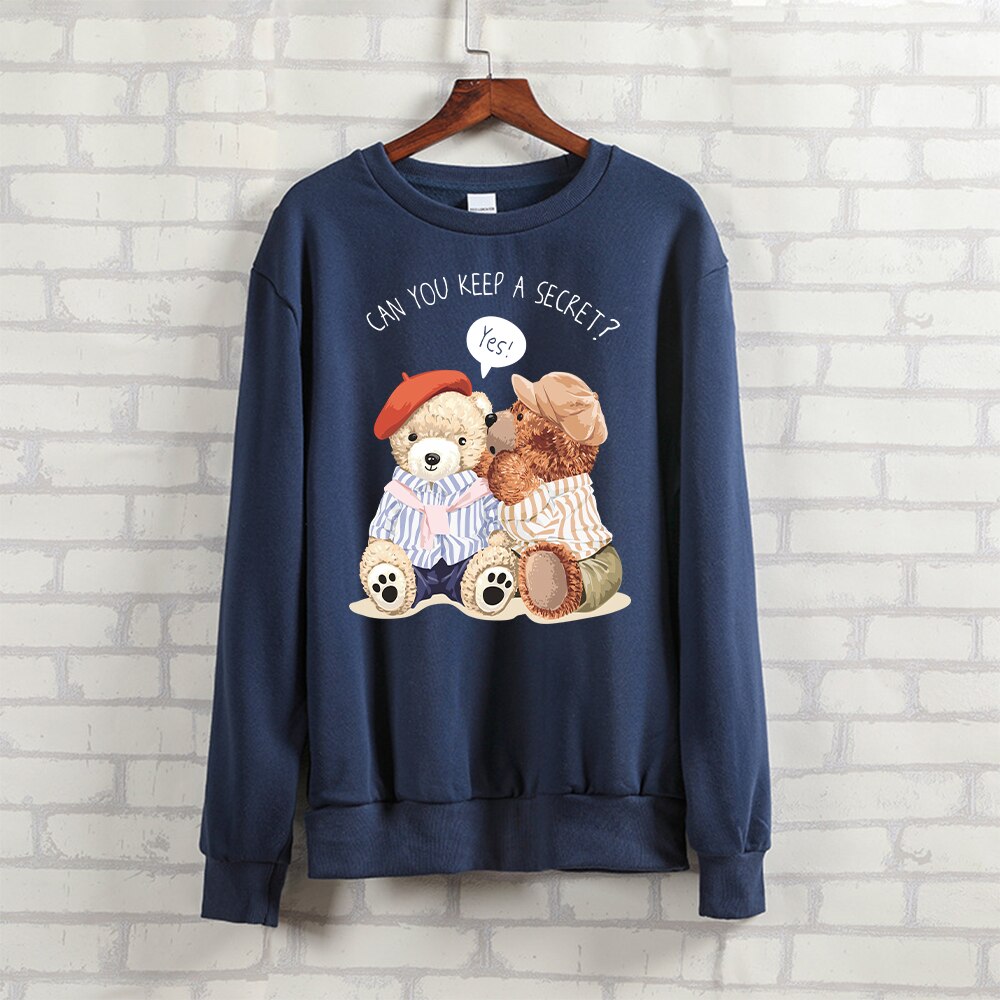 BLINGPAW Harajuku Autumn Winter Clothes Teddy Bear Unisex Heavy Blend Crewneck Sweatshirt Can You Keep A Secret Letter Printed - Executive-Skincare