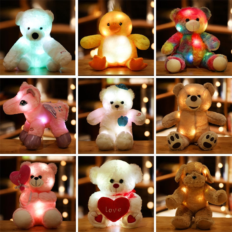 1pc 25-30cm Cartoon Animal Plush LED Lightning Toys Stuffed Soft Lovely Teddy Bear Unicorn Dog Dolls Kids Girls Birthday Gift - Executive-Skincare