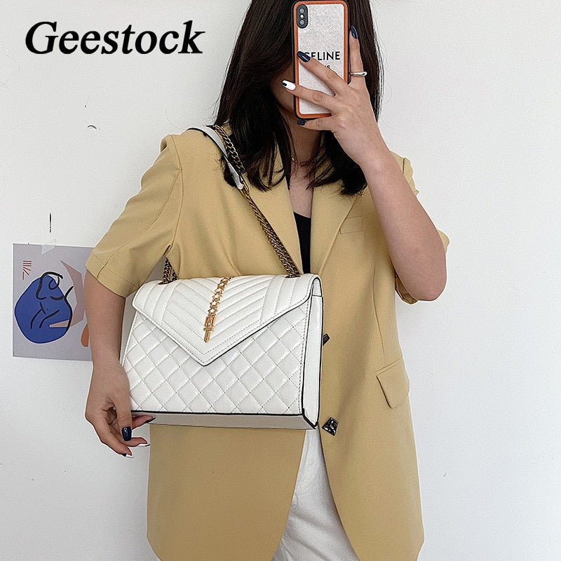 Geestock Women&#39;s Bags Chain Shoulder Bag 2022 New Fashion Woman PU Crossbody Bags Flap Rivet Lingge Top-Texture Messenger Bag - Executive-Skincare