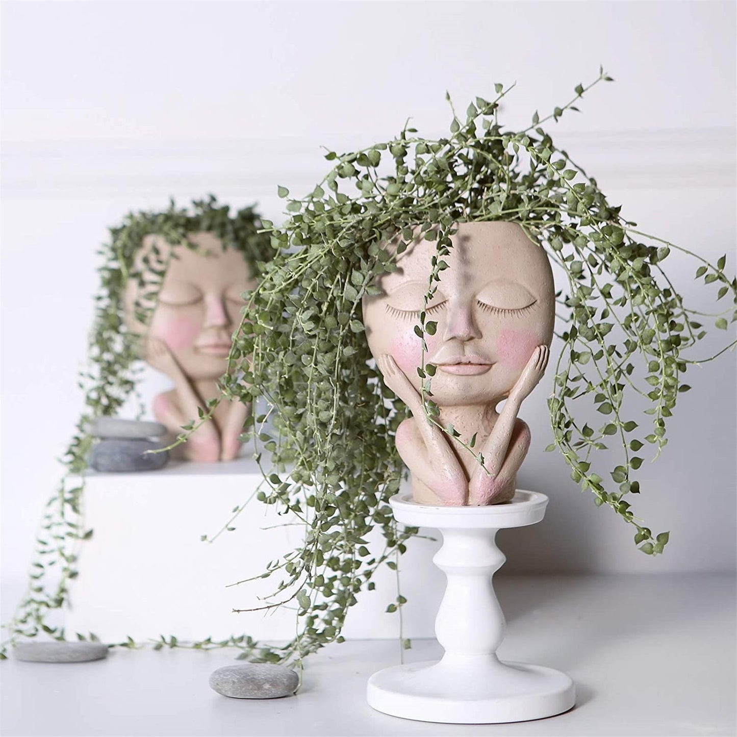 Girls Face Head Flower Planter Succulent Plant Flower Container Pot Flowerpot Figure Garden Decor Nordic Tabletop Ornament H5 - Executive-Skincare