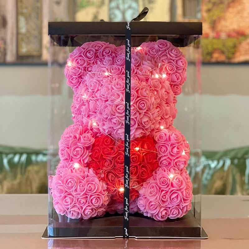 25/40CM Teddy Rose Bear Artificial Flowers Rose Bear for Women Valentines Day Wedding Birthday Christmas Gift Box Home Decor - Executive-Skincare