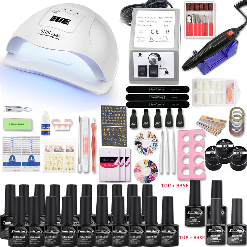 Nail Set for Nail 20 Kinds Nail Polish Kit with 20000RPM Nail drill Machine Nail lamp Acrylic Kit Nail Art Tools Nail Art Set - Executive-Skincare